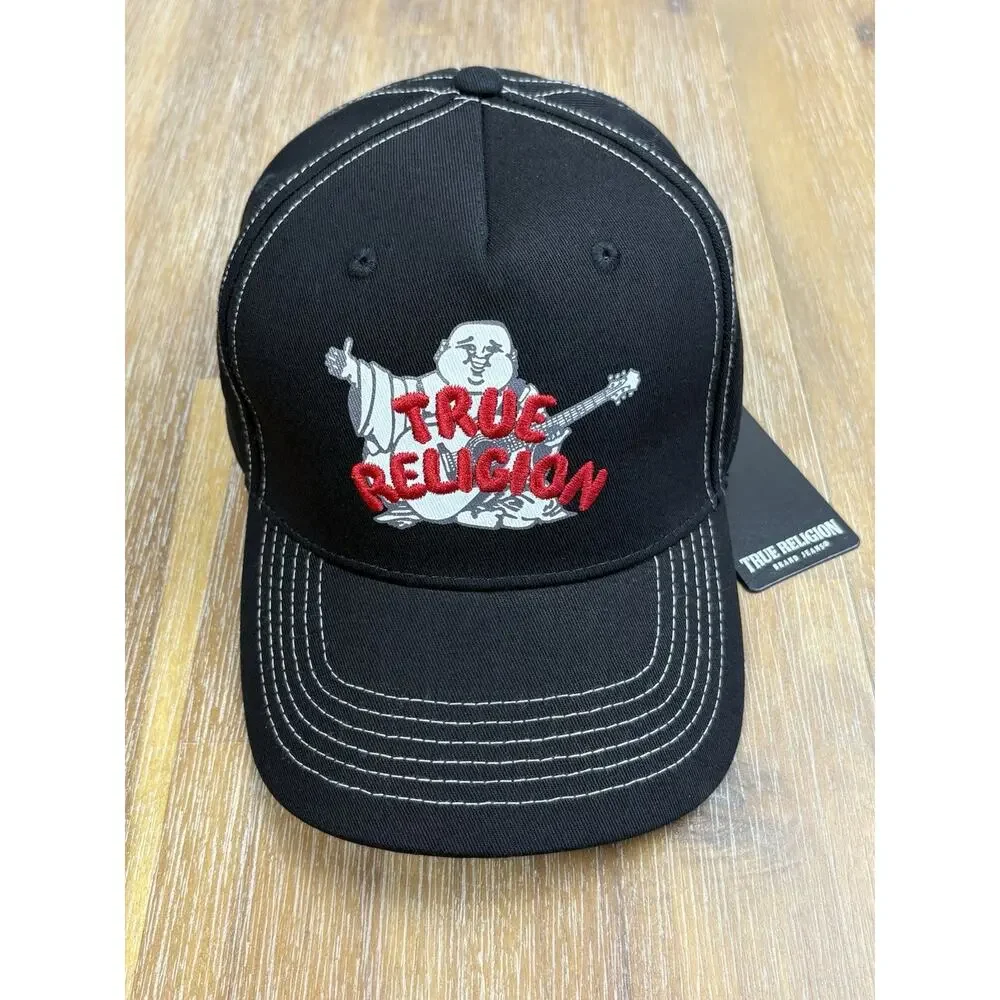 True Religion Buddha Trucker Hat Black Snapback Cap Mens One Size NWT Original